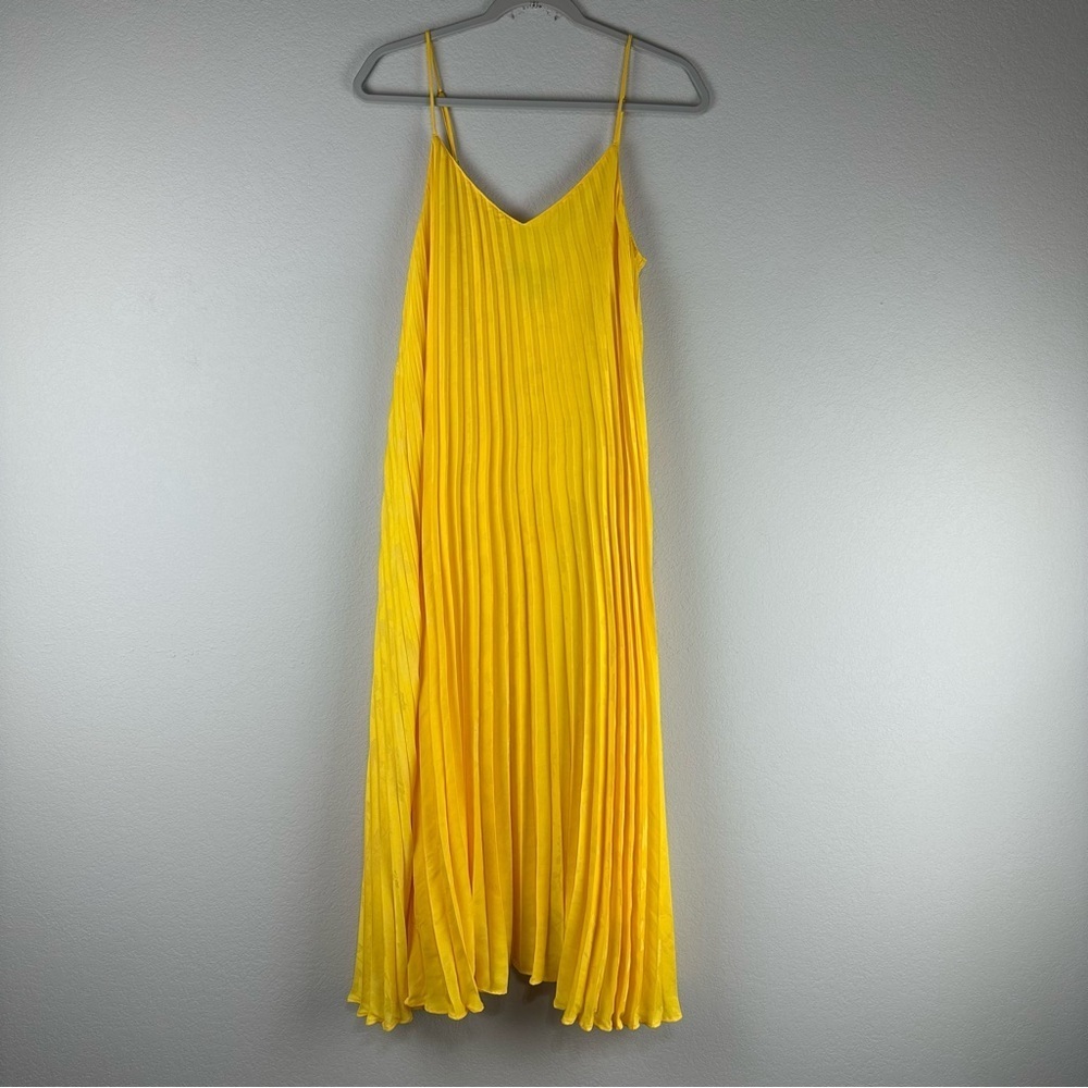 Banana Republic Yellow Floral Radiant Pleated A-Line Midi Dress Petite Small
